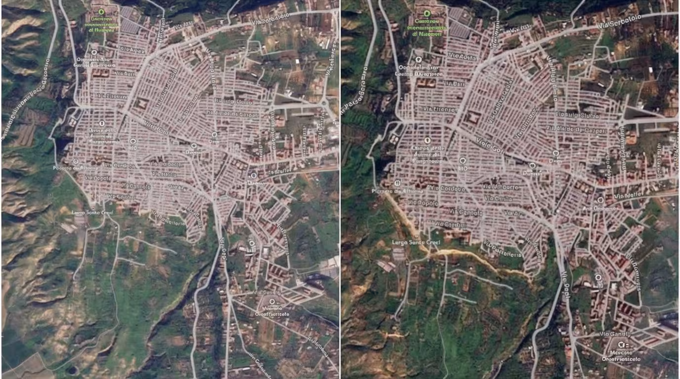 The Niscemi landslide continues, new failures in the red zone: the before and after video