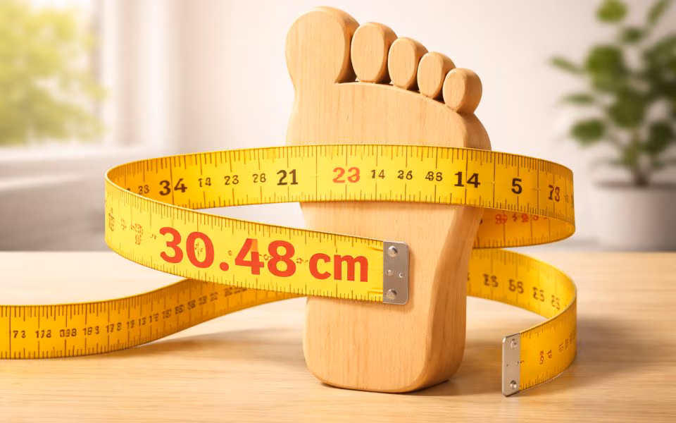 How many meters are a foot and when is it used