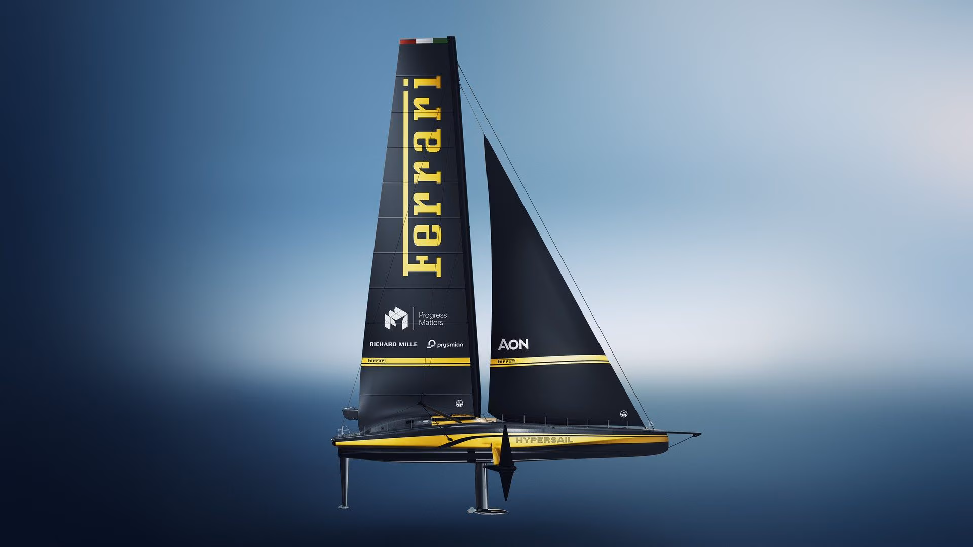 The livery of Ferrari Hypersail has been revealed, the 30-metre monohull that will fly over the oceans