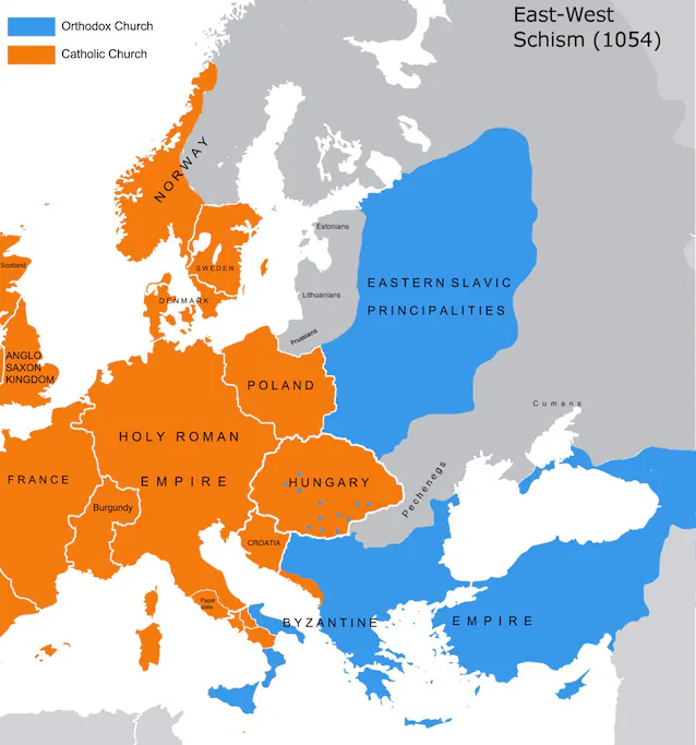 The religious division after the schism (Wikimedia Commons)