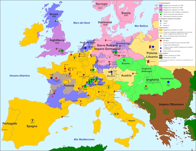 Religions in Europe after the Reformation (credit CortoFrancese via Wikimedia Commons)