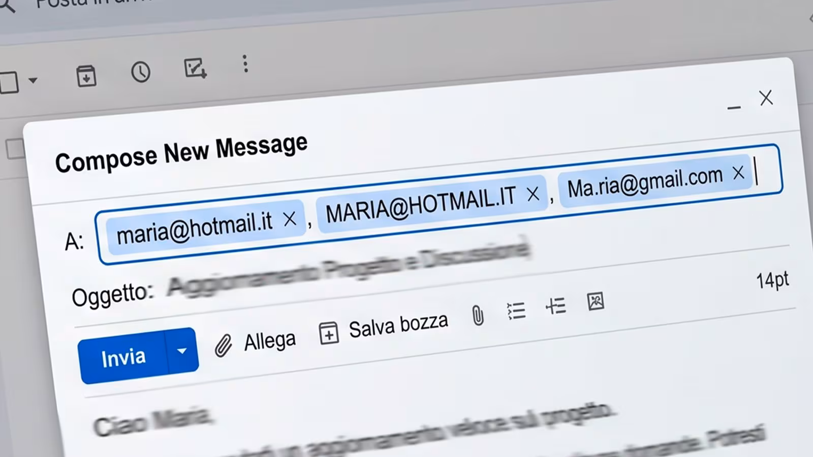 Capitalization doesn't matter in email addresses, and periods don't matter in Gmail either