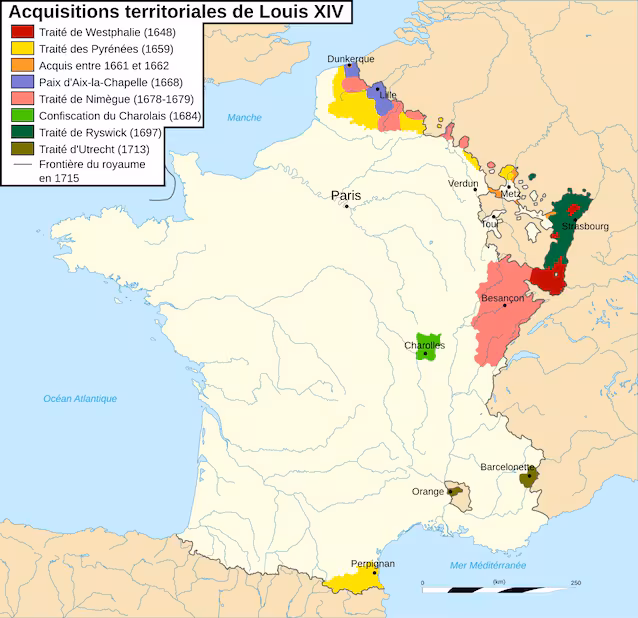 Territorial acquisitions of Louis XIV (credit Flying PC via Wikimedia Commons)