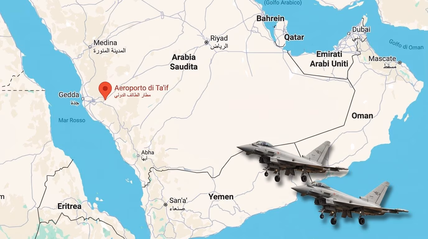 Where is the Ta'if air base where an Italian Eurofighter F-2000 was hit